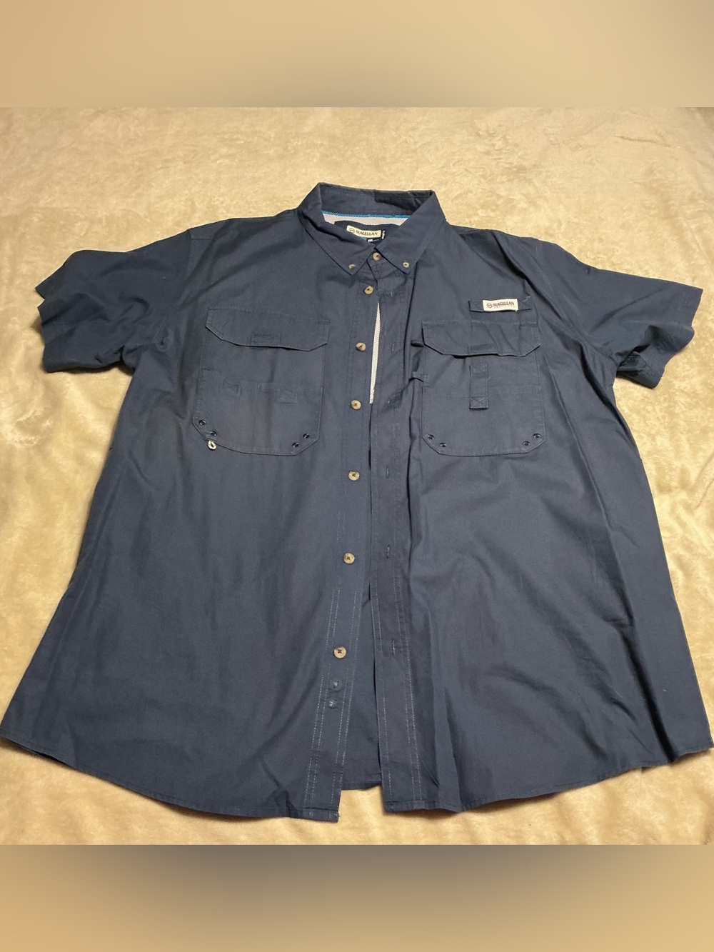 Magellan Outdoors Men's Navy Short-Sleeve Button-Down Shirt